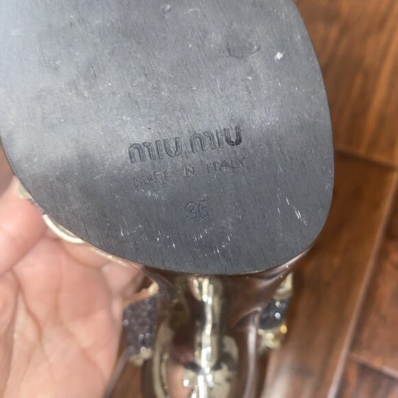 MIU MIU Designer EU 36 US 6 Black Silver Sparkle Slingback Heels Holiday Festive - Picture 6 of 9